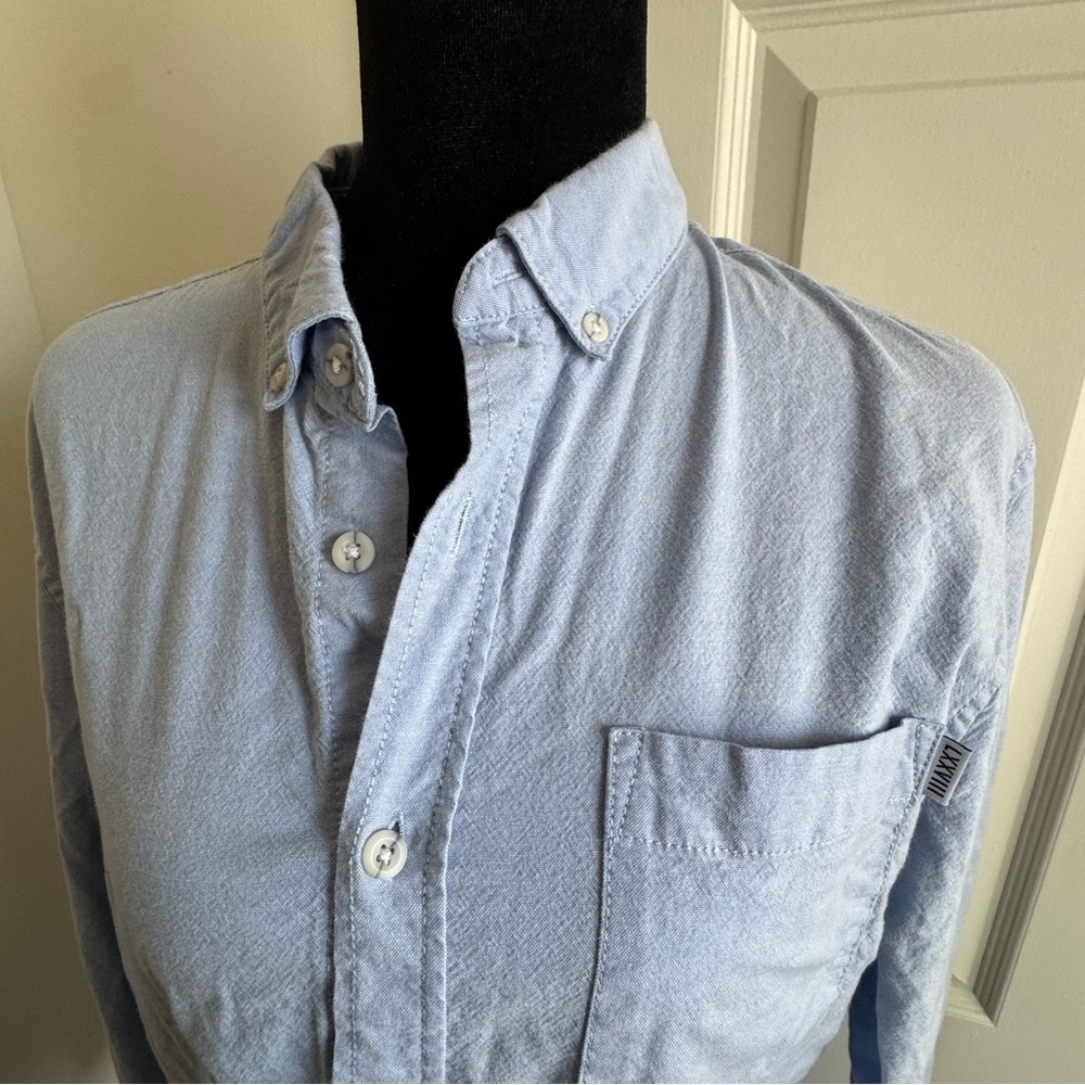 Topman Men's Chambray Button-Down Long Sleeve Shirt Light Blue Size L